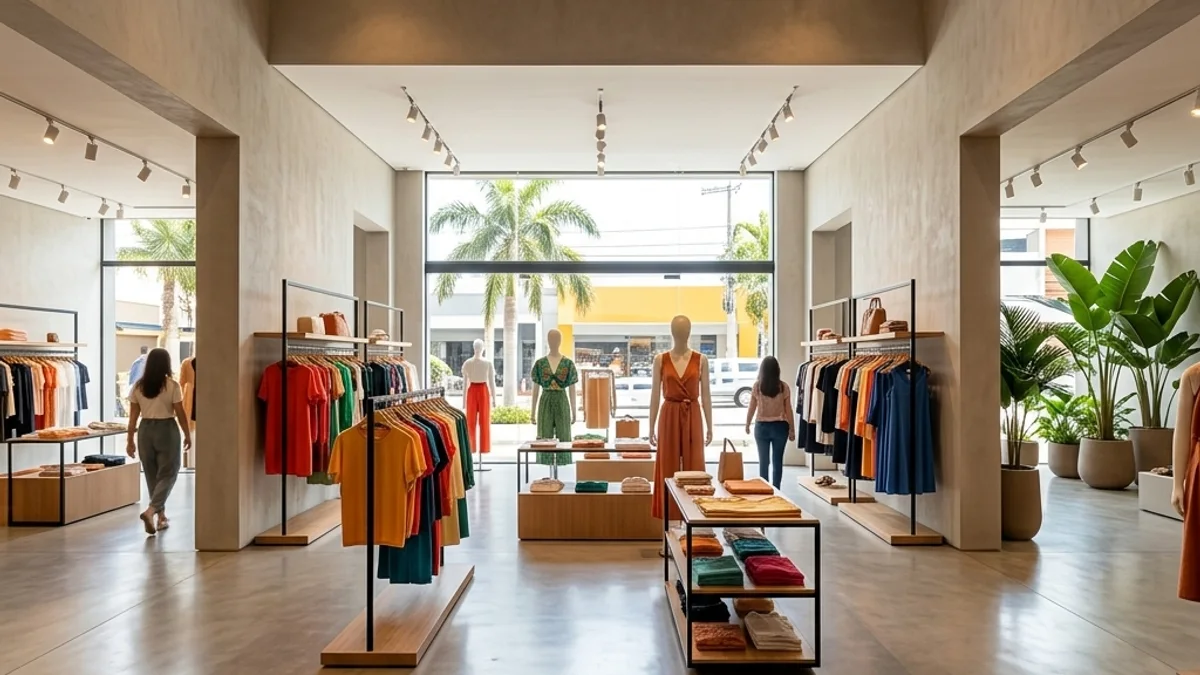 Lojas e salas comerciais. Interior de uma loja varejista moderna no Brasil, com corredores amplos e ambiente bem iluminado e climatizado para conforto dos clientes
